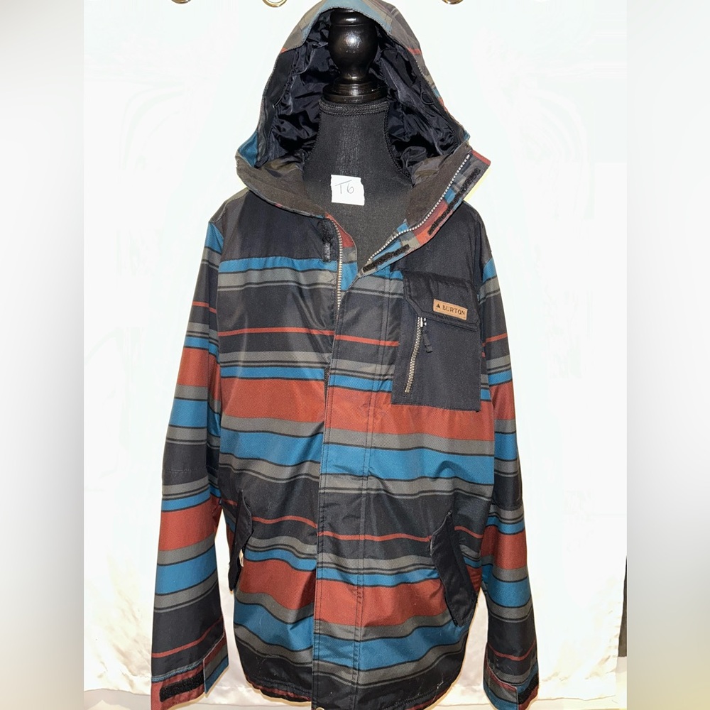 Burton  Men's Striped Hooded Jacket - Black, Blue, Brown